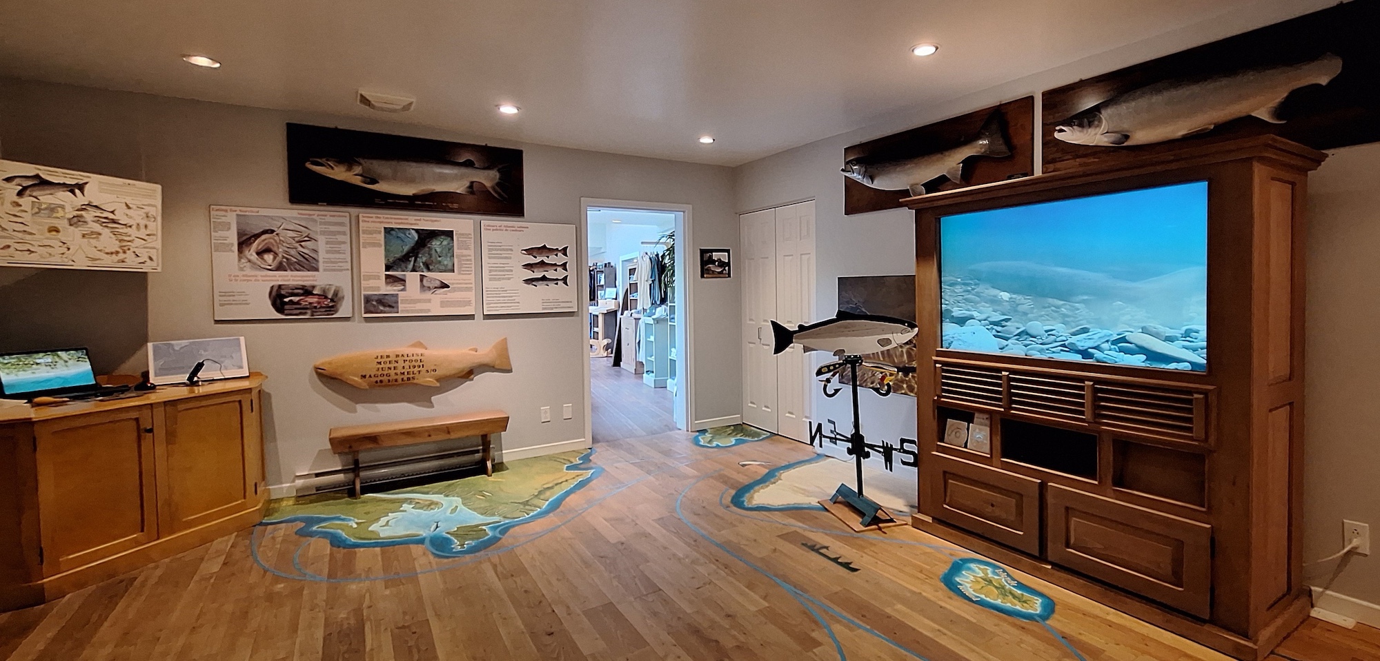 Click to enlarge The interpretation center features a large map showing the Atlantic salmon's migration paths.